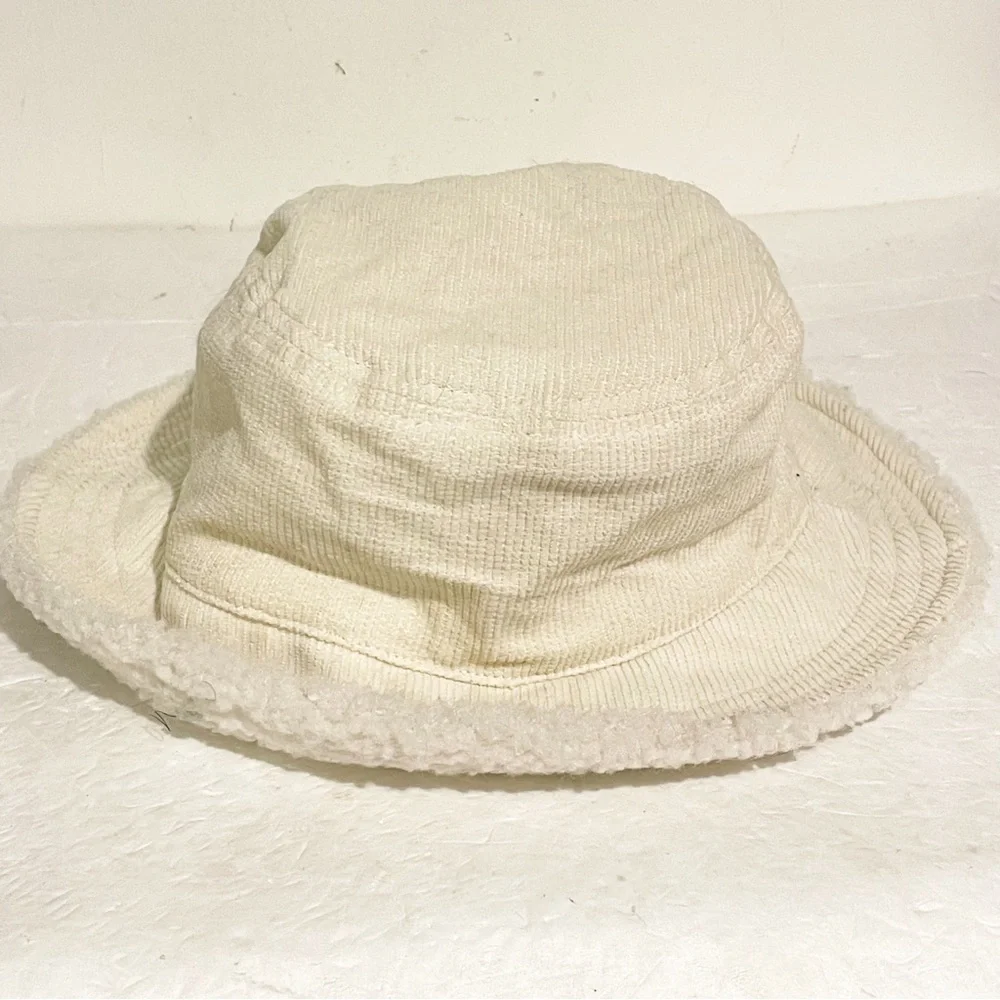 Y2K Cream Sherpa Fleece Corduroy Bucket Hat Accessory Unisex‎